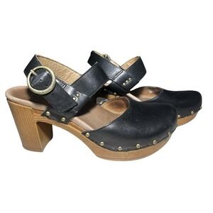 Dansko Mary Jane Clogs Womens Size 7.5 EU 38 Black Leather Studded Block Heel